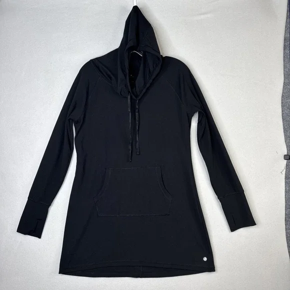 Yogalicious Black Long Hoodie L Thumbholes Soft Athleisure Lounge Cozy - Picture 1 of 8